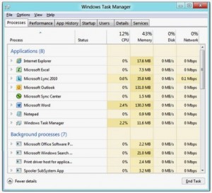 Windows 8 Task Manager Detailed View