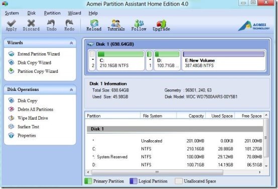Aomei Partition manager
