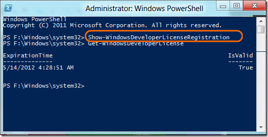 Windows Developer license command