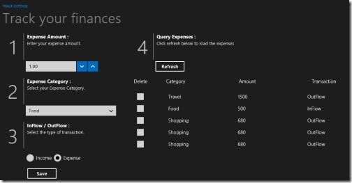 Expense Tracker Windows 8 app