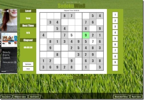 Windows 8 Sudoku puzzle app