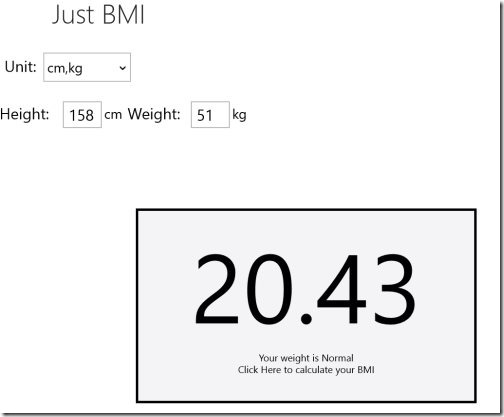 BMI calculator Windows 8 app