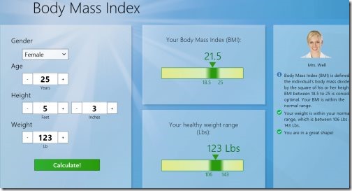 BMI calculator Windows 8 apps
