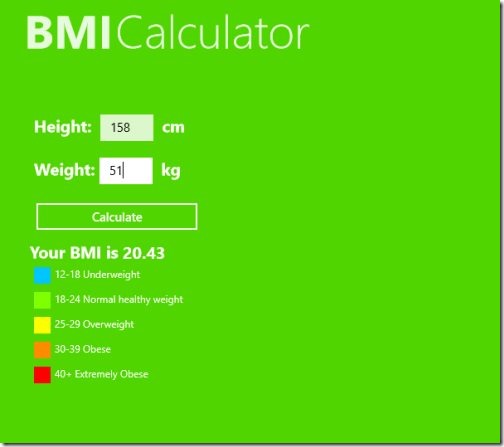 Windows 8 BMI Calculator apps