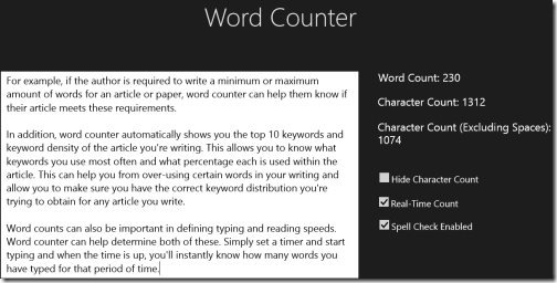 Windows 8 word counter app