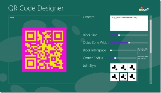 QR Code Designer app for Windows 8
