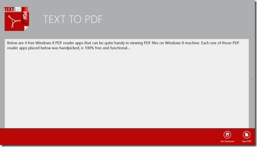 Windows 8 text to PDF converter app