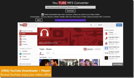 YouTube MP3 Converter app for Windows 8