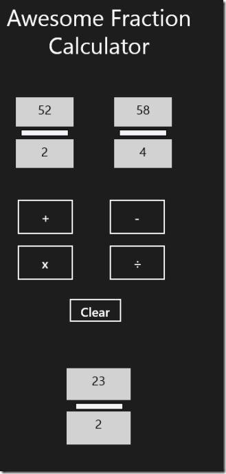 Fraction Calculator app for Windows 8