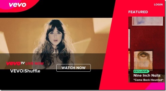 VEVO music videos app homepage