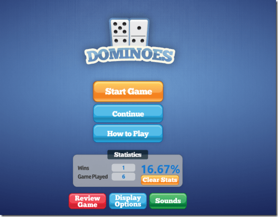 Dominoes - Home screen