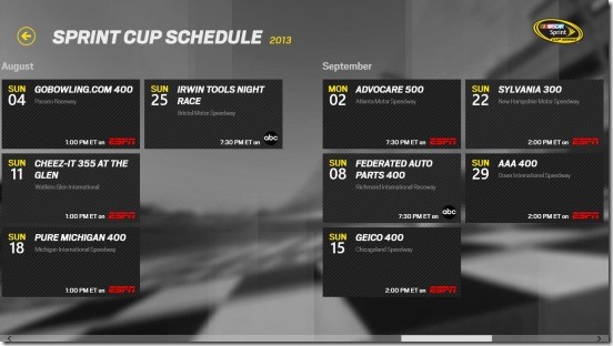 NASCAR - Sprint Cup Schedules