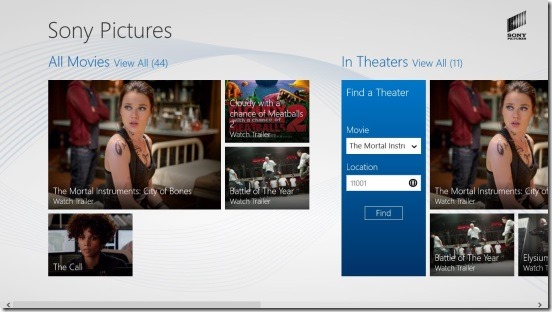 Experience Sony Pictures - Main Screen