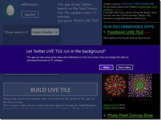 Twitter LIVE TILE- Windows 8 Twitter App- Enabling Tile