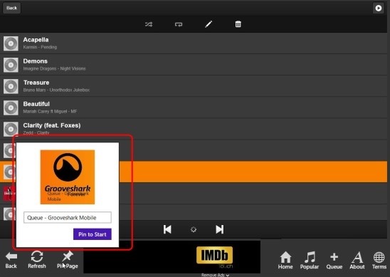 Grooveshark Forever - pin to start screen
