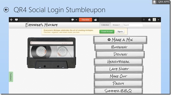 QR4 Social Login- Access account functionality same as Browser