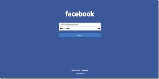 Facebook- Login screen