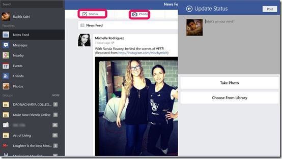 Facebook- Update Status or add photos