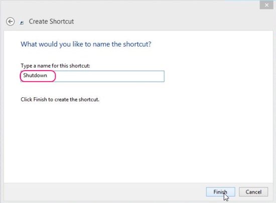 Create Shortcut Dialog box - Giving name to Shortcut