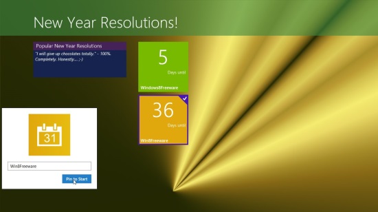 New Year Resolutions app - Pinning to Start Screen