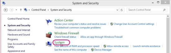 System and Security window