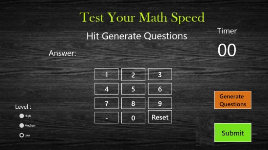 Test Your Maths Speed- Main Screen