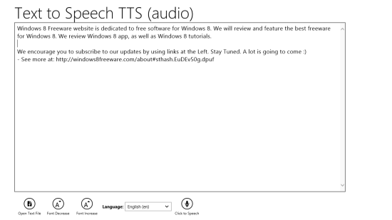 Text to Speech TTS Main Screen