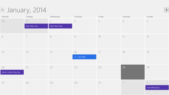 Windows 8 Default Calendar