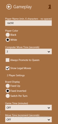 Chess Wars- Game play settings
