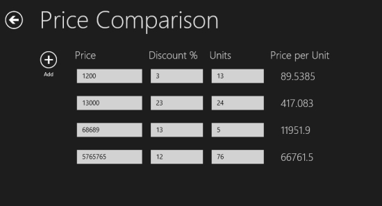 Handy Calcs- Price comparison