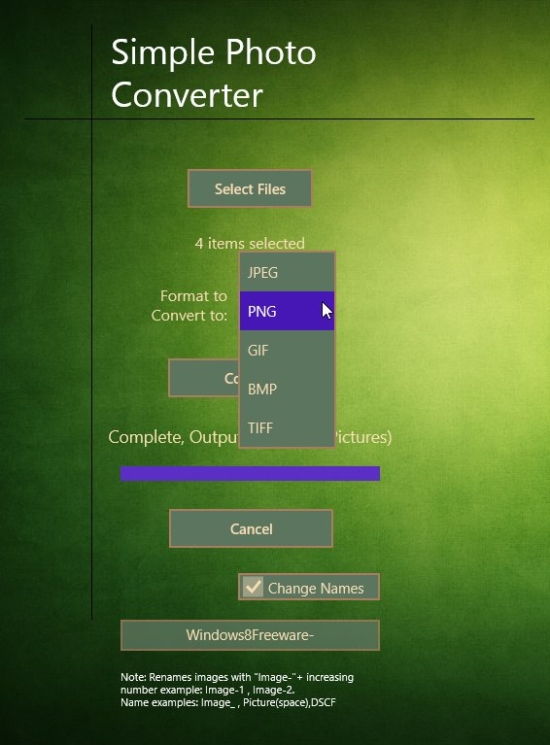 Simple PhotoConverter - Output File Format Selection