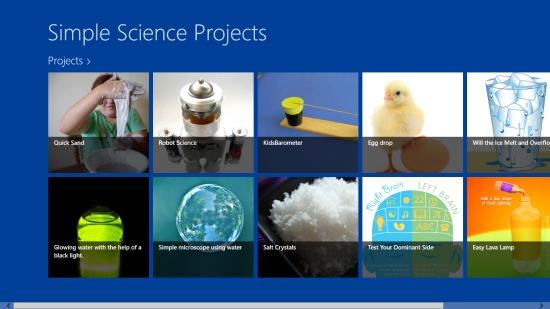 Simple Science Projects - Main screen