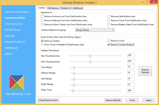 Ultimate Windows Tweaker - Customization