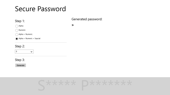 Secure Password - Main screen
