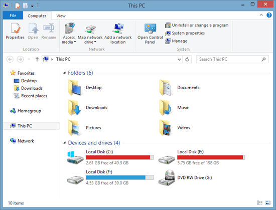 Windows 8.1 File Explorer - Default View