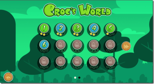 Croc's World - Levels screen