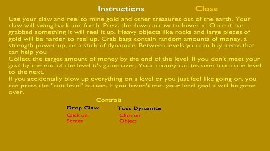 Gold Miner Classic Instructions