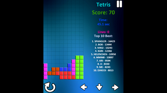 Tetris -Gameplay screen