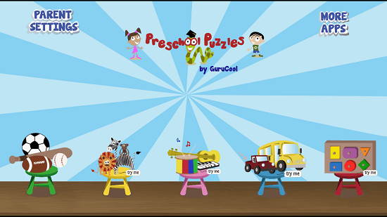 PreSchool Puzzles - Educational games for kids main screen