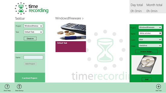 Timerecording adding a task to a project