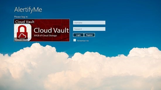 AlertifyMe Cloud Vault Main Screen