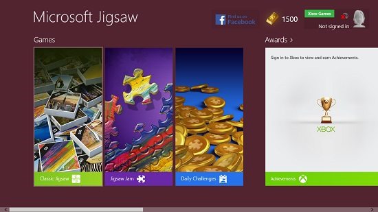 Microsoft Jigsaw Main Screen