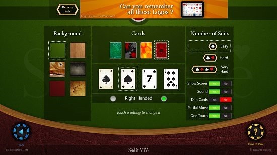 Spider Solitaire HD Settings