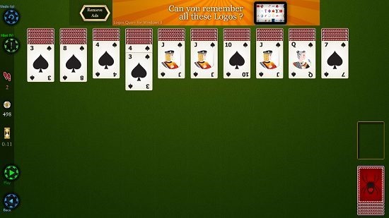 Spider Solitaire HD gameplay screen