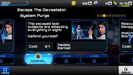 Star Wars Assault Team Mission Selection screen