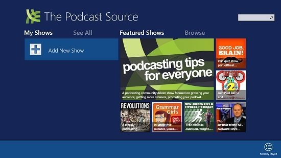 The Podcast Source Main Screen