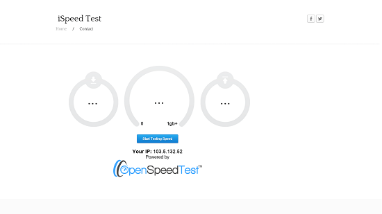 iSpeed Test Main screen