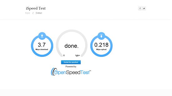 iSpeed Test speed results