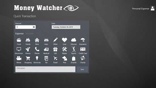 Money Watcher Main screen