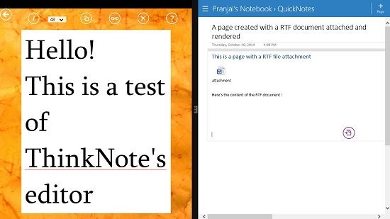 ThinkNote content synced to OneNote